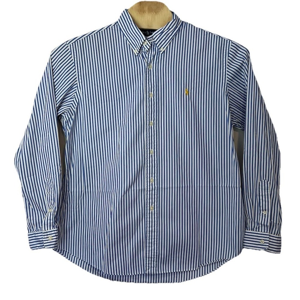 Ralph Lauren Men's Custom Fit Blue And White Striped Button Down Shirt Size XL